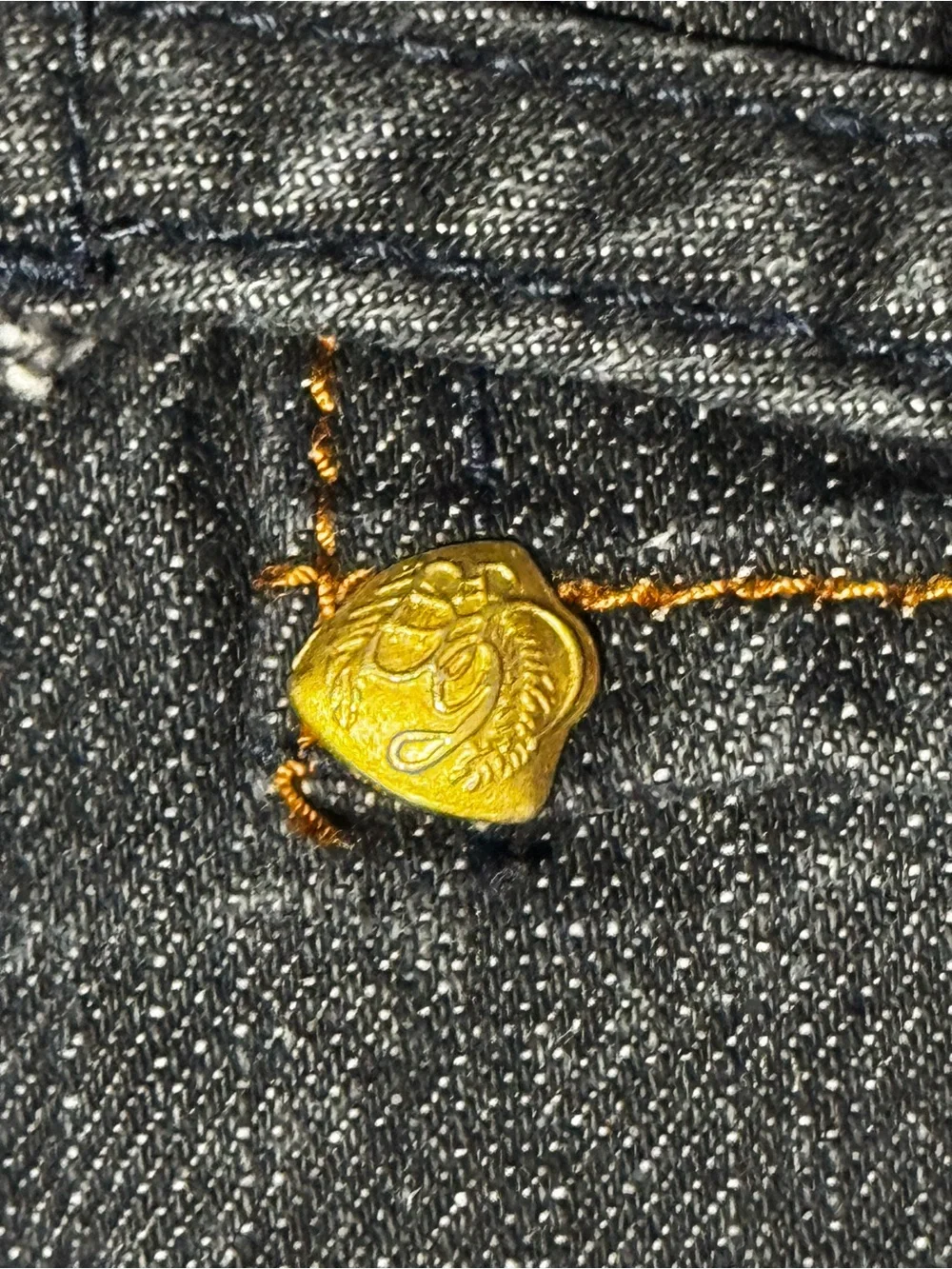 COOGI Black Denim Jeans with Red & Gold Embroidered Back 42x 16 1/2